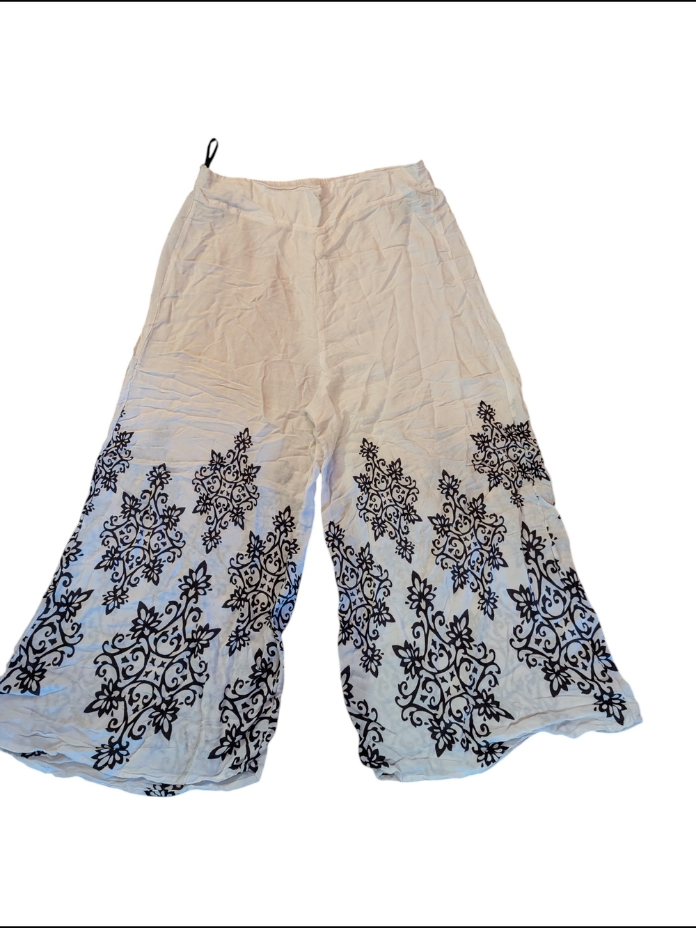 Wide-Leg Printed Palazzo Pants - White with Black Damask